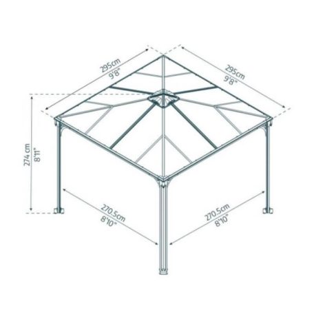 Kerti pavilon Palermo 3000 szürke 2,95x2,95m