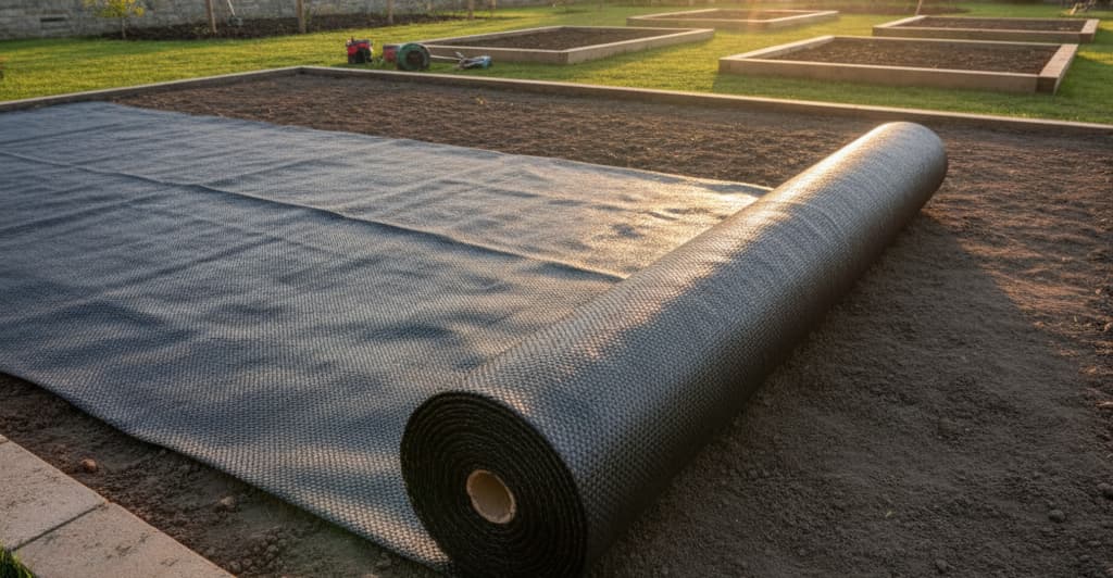 Geotextil lerakás előkészített kertben